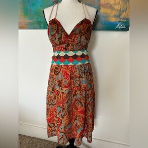 Anthropologie Moulinette Soeurs Island Holiday Cotton Halter Dress Beaded Belt 2